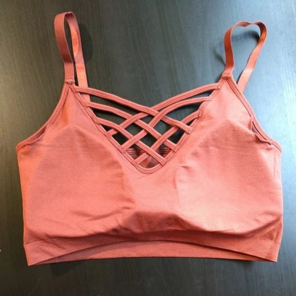 Zenana S/M Bright Pink Front V Lattice Bralette + bra padding adjustable straps - Picture 8 of 15